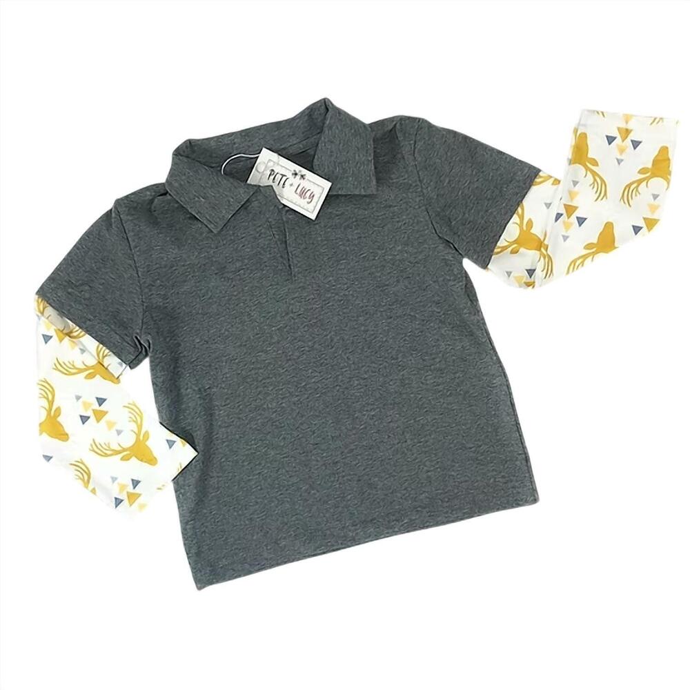 NEW PETE + LUCY boys oh deer long sleeve shirt in grey